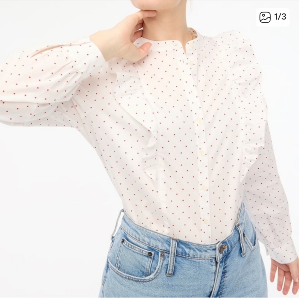Jcrew Heart Ruffle Button Down - Picture 1 of 7